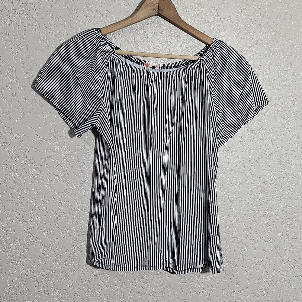 June Connally Black/White Striped Off-shoulder Top